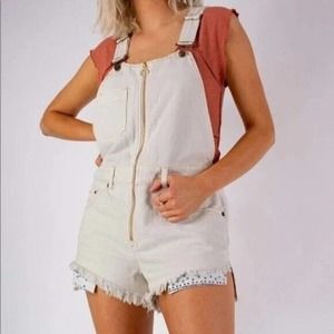 Free People Off White Shortall Romper Denim Sunkissed Size 12